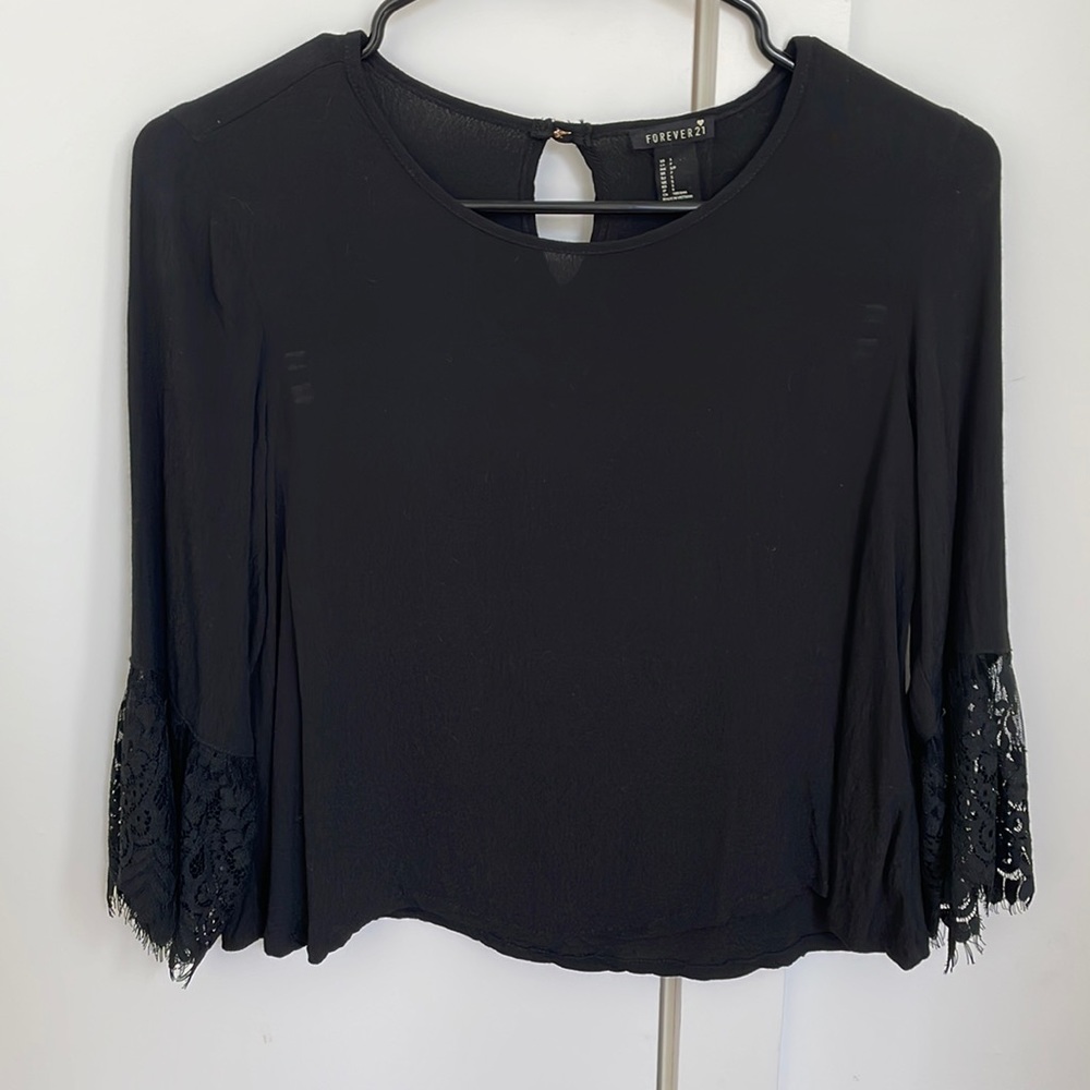 Black lace bell sleeve blouse Size Small